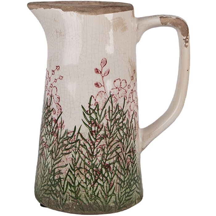 Clayre & Eef 6CE2016M Pichet décoratif en céramique Beige Vert 16x11x20 cm