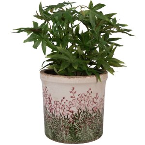 Clayre & Eef 6CE2017L Pot de fleurs en céramique Beige Vert Rouge Ø 18x17 cm Maison de campagne