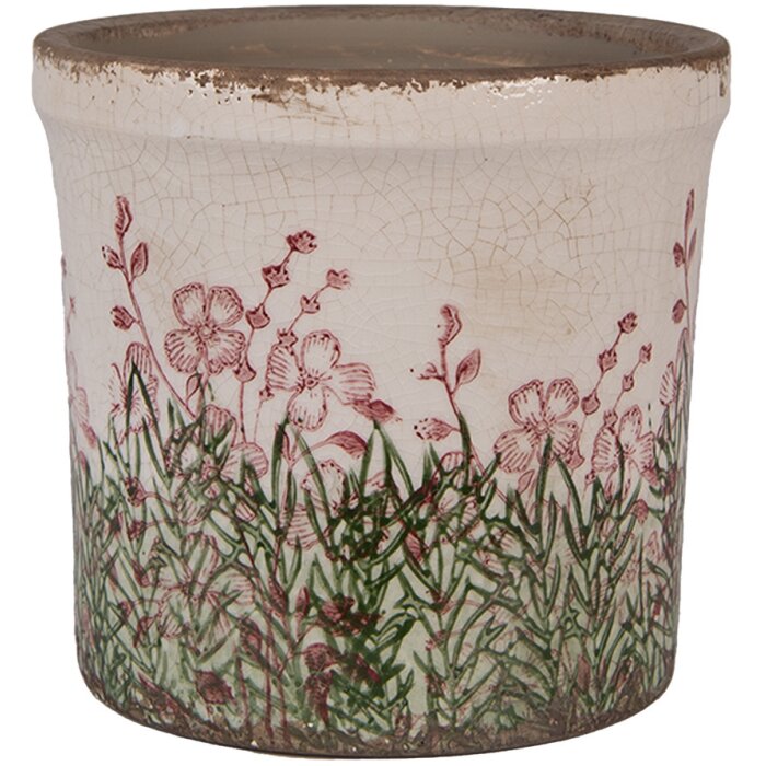 Clayre & Eef 6CE2017M Pot de fleurs en céramique Beige Vert Ø 15x14 cm style rustique
