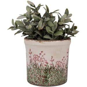 Clayre & Eef 6CE2017M Pot de fleurs en céramique Beige Vert Ø 15x14 cm style rustique