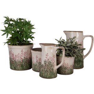 Clayre & Eef 6CE2017M Pot de fleurs en céramique Beige Vert Ø 15x14 cm style rustique