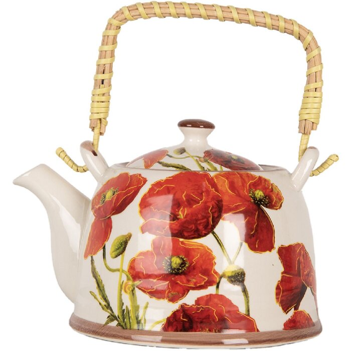 Clayre & Eef 6CETE0171 Théière Coquelicots Céramique 800 ml Rétro Vintage
