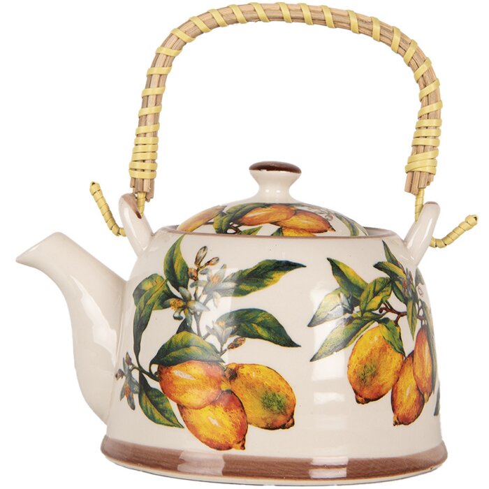Clayre & Eef 6CETE0174 Théière Céramique Blanc Jaune 800 ml Rétro
