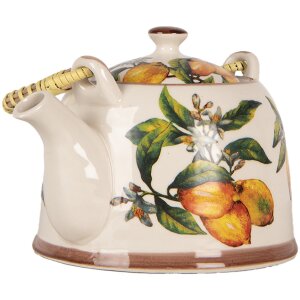 Clayre & Eef 6CETE0174 Théière Céramique Blanc Jaune 800 ml Rétro
