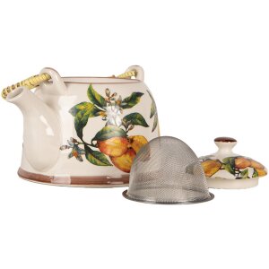 Clayre & Eef 6CETE0174 Théière Céramique Blanc Jaune 800 ml Rétro