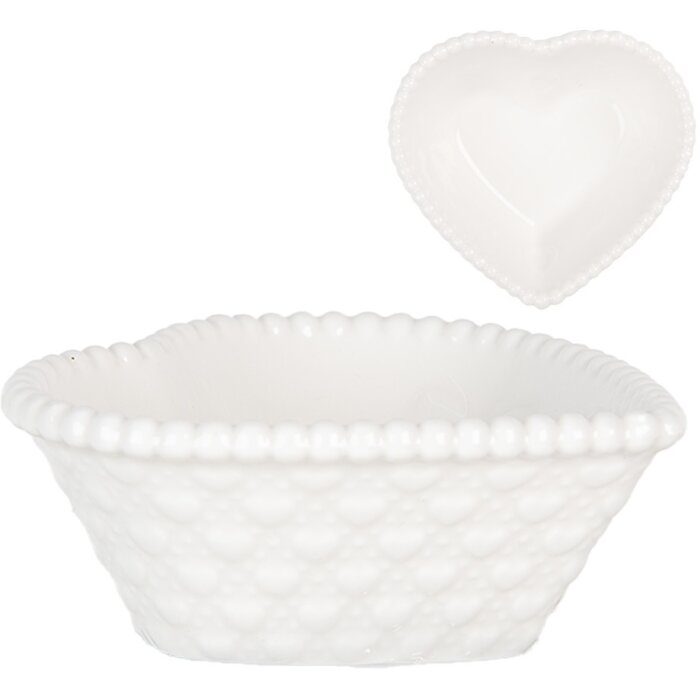 Clayre & Eef 6CEBO0203S Céramique Coupe en forme de cœur 8x8x3 cm 25 ml Blanc