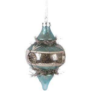 Clayre & Eef 65997 Pendentif de Noël en verre bleu argent Ø 7x13 cm