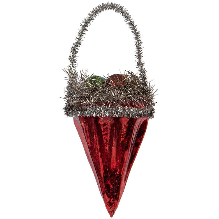 Clayre & Eef Pendentif de Noël verre rouge argent 6x6x10 cm