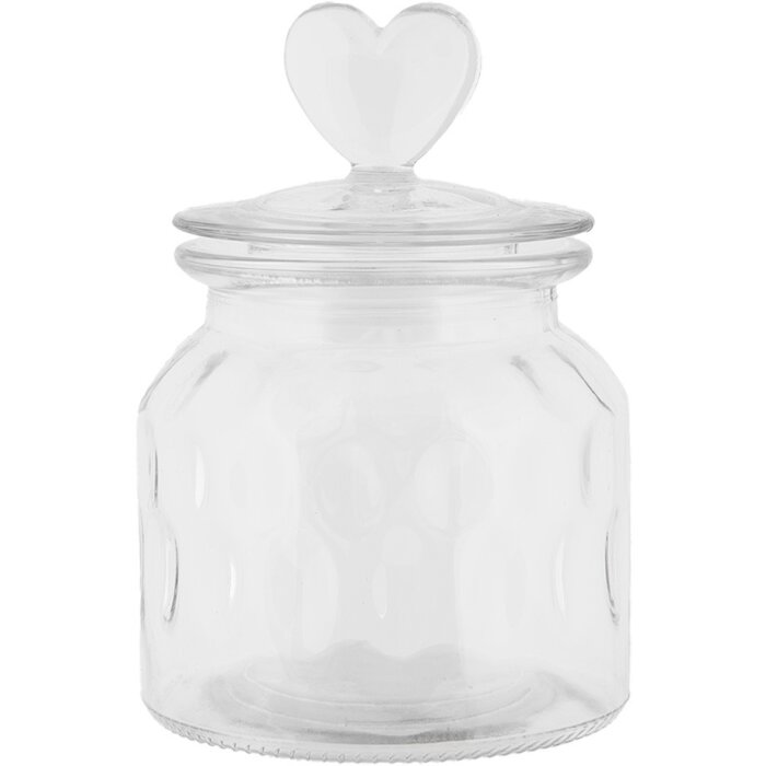 Clayre & Eef Bocal à provisions Couvercle en forme de cœur Verre Ø11 cm H16 cm Style maison de campagne