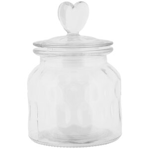 Clayre & Eef Bocal à provisions Couvercle en forme de cœur Verre Ø11 cm H16 cm Style maison de campagne