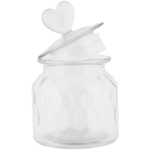 Clayre & Eef Bocal à provisions Couvercle en forme de cœur Verre Ø11 cm H16 cm Style maison de campagne