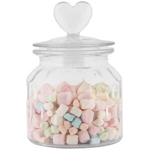 Clayre & Eef Bocal à provisions Couvercle en forme de cœur Verre Ø11 cm H16 cm Style maison de campagne