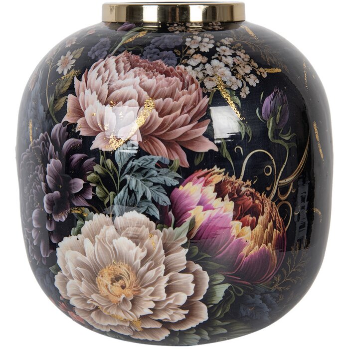 Clayre & Eef 65888 Vase décoratif Fer Noir Rose Ø 29x29 cm