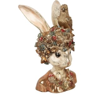 Clayre & Eef 6PR5090 Décoration Buste de lapin blanc or 22x22x34 cm