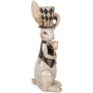 Clayre & Eef Figurine de lapin déco Vintage blanc noir or 12x14x38 cm