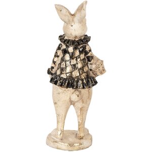 Clayre & Eef Lapin décoratif 9x10x24 cm Beige Noir Polyrésine Figurine animale