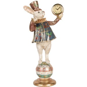 Clayre & Eef Lapin déco avec horloge Blanc Or 17x11x35 cm Style vintage