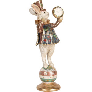 Clayre & Eef Lapin déco avec horloge Blanc Or 17x11x35 cm Style vintage
