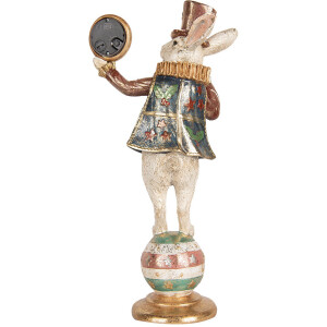 Clayre & Eef Lapin déco avec horloge Blanc Or 17x11x35 cm Style vintage