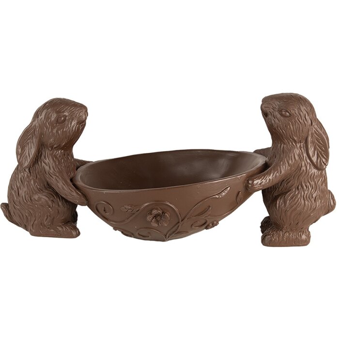 Clayre & Eef Déco Lapin avec œuf Marron 34x15x15 cm Style rustique Polyrésine