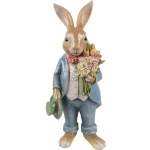 Clayre & Eef Figurine décorative Lapin style maison de campagne brun bleu 11x10x26 cm