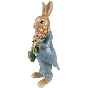 Clayre & Eef Figurine décorative Lapin style maison de campagne brun bleu 11x10x26 cm