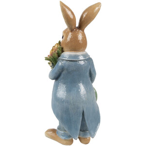 Clayre & Eef Figurine décorative Lapin style maison de campagne brun bleu 11x10x26 cm