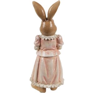 Clayre & Eef Décoration Lapin en polyrésine brun rose 11x11x26 cm style rustique