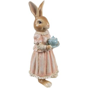 Clayre & Eef Décoration Lapin en polyrésine brun rose 11x11x26 cm style rustique