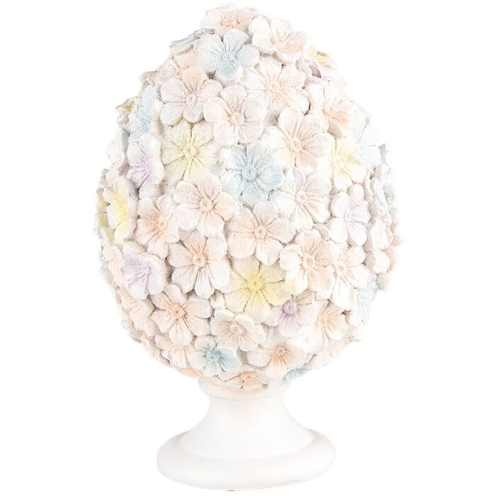 Clayre & Eef Œuf décoratif motif floral blanc rose Ø 12x19 cm