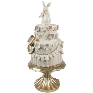 Clayre & Eef Gâteau de décoration Blanc Rose Or Ø20cm H45cm Polyrésine