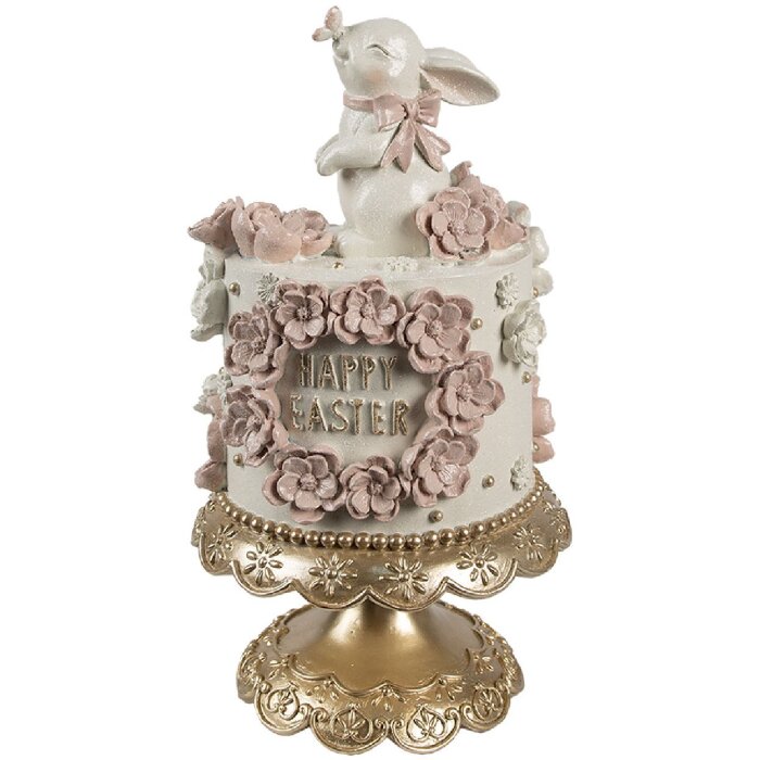 Clayre & Eef Décoration Gâteau Ø 18x32 cm Blanc Rose Or Décoration de Pâques