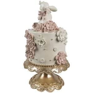 Clayre & Eef Décoration Gâteau Ø 18x32 cm Blanc Rose Or Décoration de Pâques