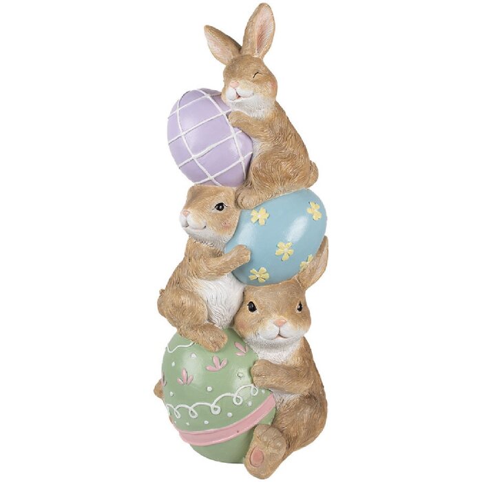 Clayre & Eef Figurine décorative Lapin avec oeufs de Pâques 72 cm Marron Rose Bleu Vert