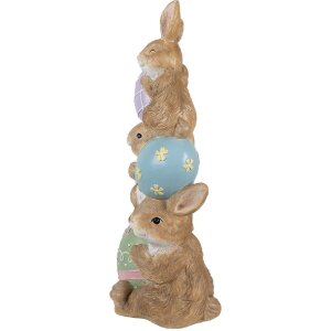 Clayre & Eef Figurine décorative Lapin avec oeufs de Pâques 72 cm Marron Rose Bleu Vert