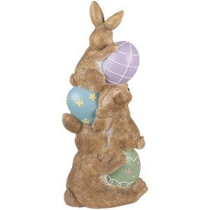 Clayre & Eef Figurine décorative Lapin avec oeufs de Pâques 72 cm Marron Rose Bleu Vert