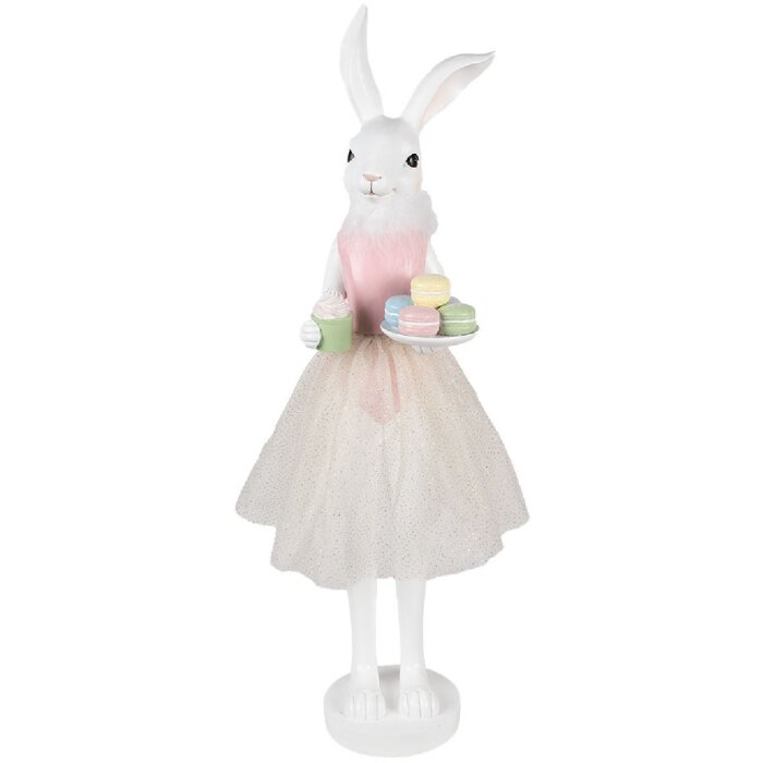 Clayre & Eef Décoration Lapin blanc rose 20x17x76 cm Polyrésine Décoration de Pâques