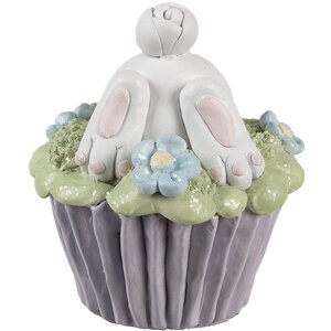 Clayre & Eef 6PR5169 Lapin décoratif Blanc Violet Vert Ø11x12cm Polyrésine