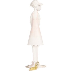 Clayre & Eef Mouton déco blanc rose 6x4x17 cm style campagnard Polyresin