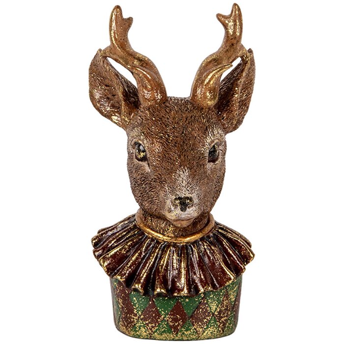 Clayre & Eef Décoration Buste de cerf brun rouge or 13x11x22 cm look vintage