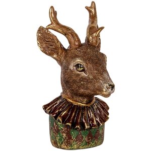 Clayre & Eef Décoration Buste de cerf brun rouge or 13x11x22 cm look vintage