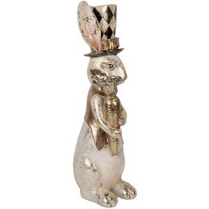 Clayre & Eef Lapin décoratif blanc or 14x11x38 cm Polyrésine Élégant