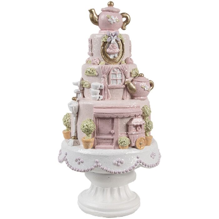 Clayre & Eef 6PR5166 Gâteau de décoration rose blanc Ø 13x27 cm Polyrésine