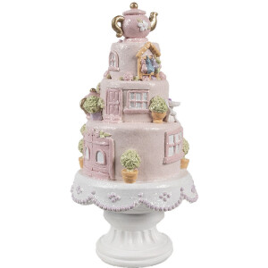 Clayre & Eef 6PR5166 Gâteau de décoration rose blanc Ø 13x27 cm Polyrésine
