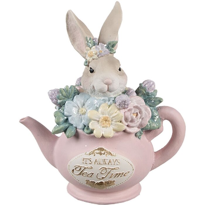 Clayre & Eef Pot décoratif Motif lapin Beige Rose 13x8x14 cm Polyrésine