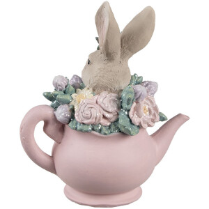Clayre & Eef Pot décoratif Motif lapin Beige Rose 13x8x14 cm Polyrésine