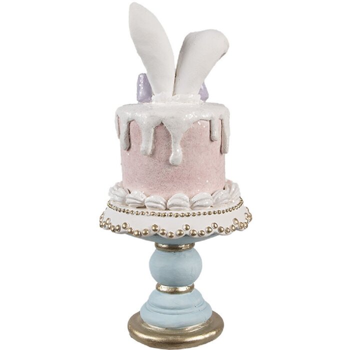 Clayre & Eef Déco Lapin sur support à gâteau Rose Blanc Ø 9x20 cm
