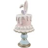 Clayre & Eef Déco Lapin sur support à gâteau Rose Blanc Ø 9x20 cm