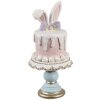 Clayre & Eef Déco Lapin sur support à gâteau Rose Blanc Ø 9x20 cm
