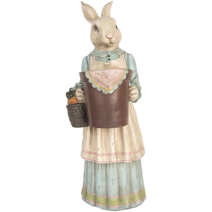 Clayre & Eef Lapin déco Polyrésine Beige Bleu 23x17x46 cm Style vintage